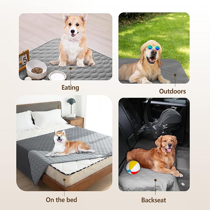 gogobunny Waterproof Dog Blankets for Large Dogs, Pet Bed Cover Breathable | Washable Pee Pads, Quilted Throw Blanket, Furniture Protector for Couch Sofa Bed Car, 82x82 Inch Dark/Light Grey - Image 8