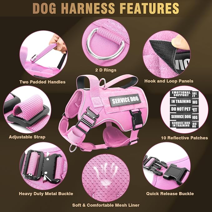 2X Metal Buckle Service Working MOLLE Dog Vest with 10 Pet Patches | Tactical Dog Harness for Large Dog, No-pull Military Working Vest for Training Hunting Walking，2x D Rings for Leash Clip - Image 6