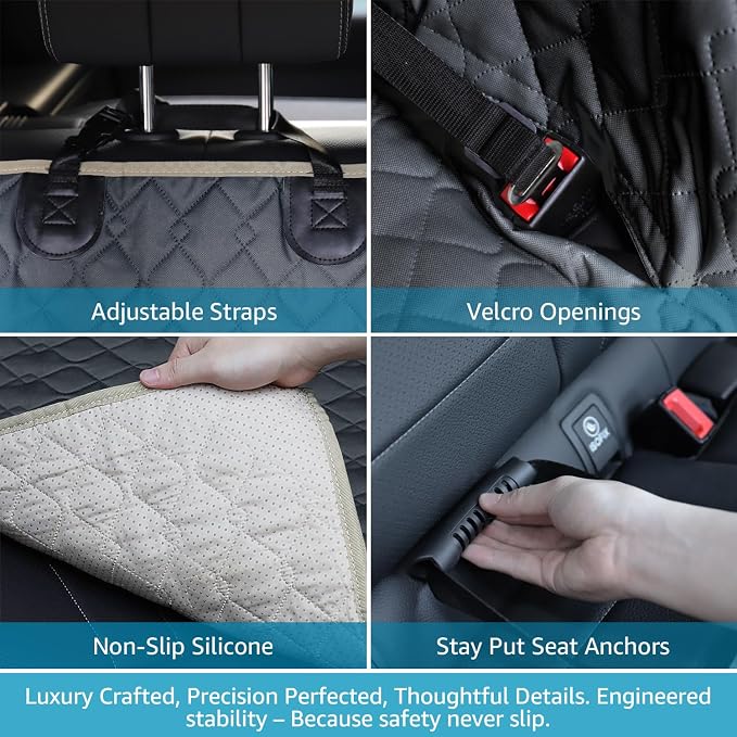 Lassie Dog Car Seat Covers for Back Seat with 2 Seat Belts, Universal Fit | Triple-Layer Waterproof Armor,Premium Visual Mesh Window,Non-Toxic Anti Slide Silicone Base,Rugged Protection,Easy Removal - Image 7