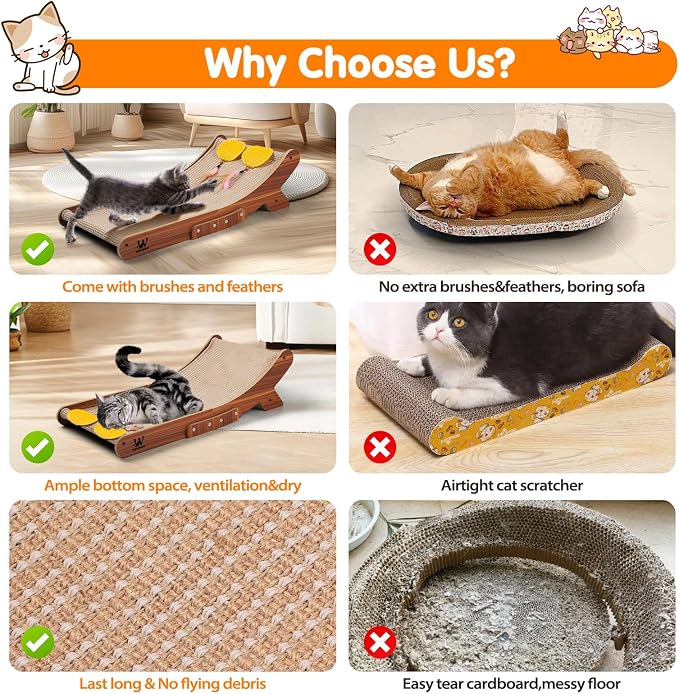 Sisal Cat Scratcher Bed, Natural Solid Wood Scratch Lounger, No Mess Scratching Chair Couch for Indoor Cats, 26 Inch Cat Scartching Pad, 3 in 1 Scratching Board, Furniture Protector - Image 4