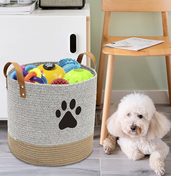 Cotton dog toy basket storage, puppy toy basket, puppy bins, laundry basket blanket storage bin - Perfect for organizing pet toys, blankets, leashes, pee mats and diapers - Graykhaki - Image 4
