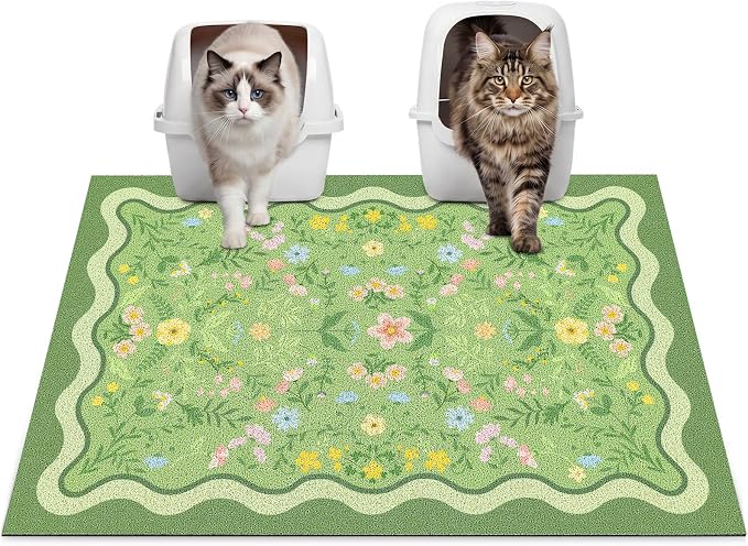 Glittme Cat Litter Mat, 33"x22" Non-Slip Washable Trapping Mat for Cats | Litter Trapping Mat With Thick PVC Coil To Catch Scatter, Soft On Paws And Waterproof Bottom To Protect Floors by Glittme