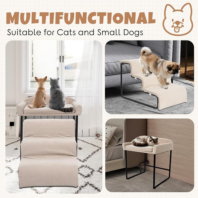 Dog Window Perch with Stairs for Dogs to get on Bed 3-Step Pet Ramp for High Beds Non-Slip Washable Cover The Sturdy Iron Frame with Ideal for Small Dogs Cats Senior Pets with Joint Issues - Image 3