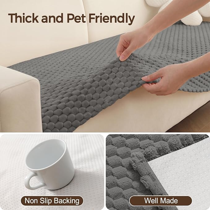 Foxdecor Couch Arm Covers for Sofa Arm Chair Covers Set of 2 | Sofa Arm Covers Cat Scratch Resistant Couch Protectors, Washable Armrest Cover Furniture Arm Covers, Grey 18x24 in - Image 4