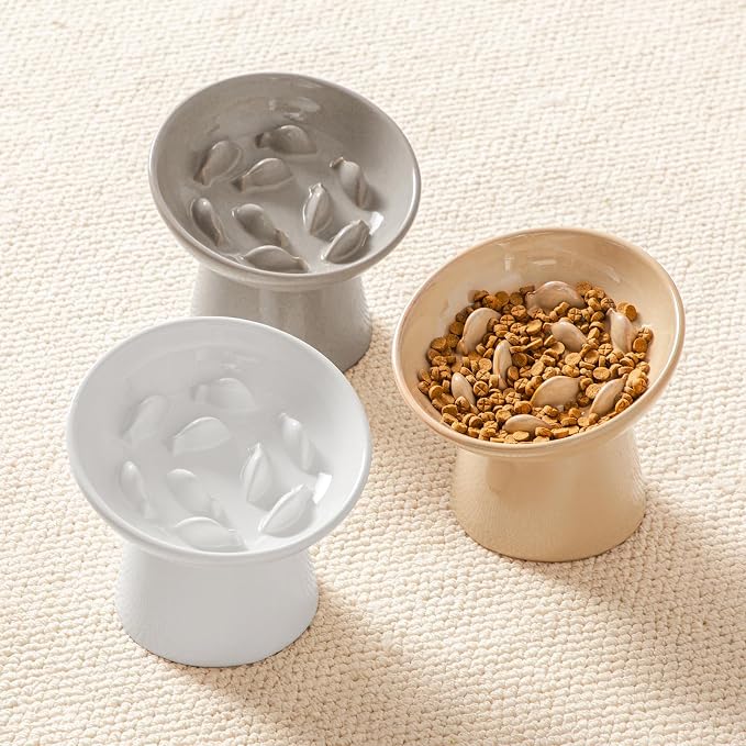 vancasso Ceramic Slow Feeder Cat Bowl, 6.25 Inch Elevated Cat Slow Feeder Bowl, Anti Vomiting for Dry and Wet Food, White - Image 7