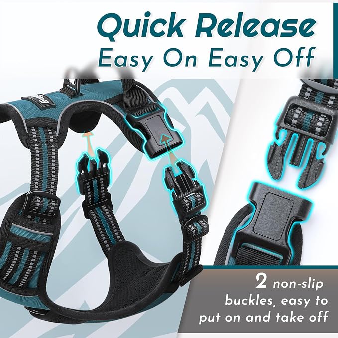 Eagloo Dog Harness for Large Dogs, No Pull Pet Vest with 2 Leash Clips | No Choke with Handle, Adjustable Comfort Fit, Reflective Strips, Easy Walking Control, Dark Green, Large - Image 5