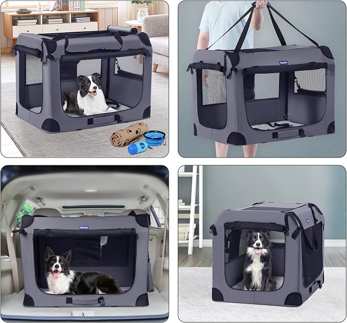 Petprsco Portable Dog Crates for Medium Dogs, 32"x23"x23" Travel Dog Crate | Collapsible Dog Crate with Plush Mat, Soft Blanket & Foldable Bowl, Strong Fabric, 4-Sided Vents, 3 Doors, Indoor/Outdoor Use - Image 2
