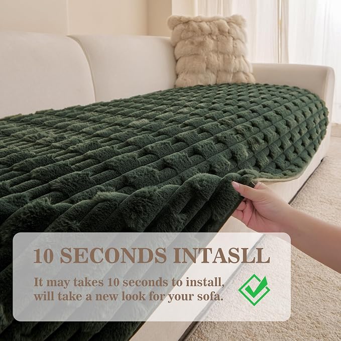 MYSKY HOME Couch Cover for Dogs, Plush Soft Sofa Cover Washable, Couch Covers for 3 Cushion Sofa Pet Friendly, Waterproof Non-Slip Durable Sofa Slipcover Furniture Protector, Moss Green, 35"x83" - Image 6
