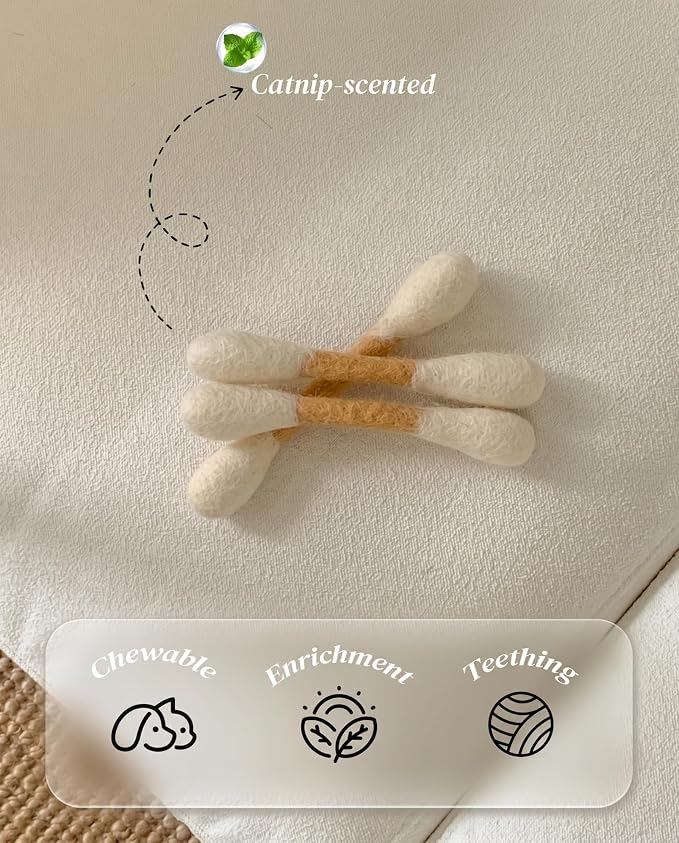 Swabs Cat Toys with Catnip, Cat Toys for Indoor Cats, 3Pcs | Cat Qtip Toy, Durable for Chew, Interactive Kicker Toy, Soft Felt, Cotton-Swab-Shaped Cat Toys for Cat Lover Gift - Image 2