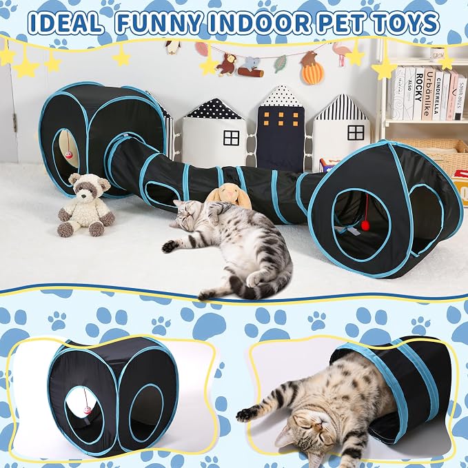 Pet Cat Tunnel, Tunnel Tent Set Tunnels for Indoor Cats, Collapsible Pet Tunnel for Kitten, Puppy, Rabbit, 25cm-Wide Tunnels, Durable & Breathable, with Peek Hole Toy Ball - Image 3