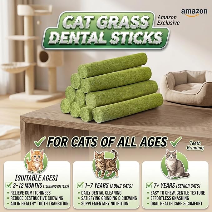 17PK Cat Grass Chew Sticks Freeze-Dried Dental Hairball Kitten Toy - Image 5