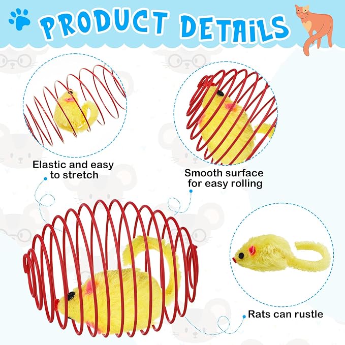 Jecery 5 Pcs Cat Toys Spring,Mouse,Multicolor | Interactive Metal Cat Toy, Stretchable Rolling Ball, for Indoor Cats, Colorful Playful Coils, Kitten Pet Supplies - Image 3