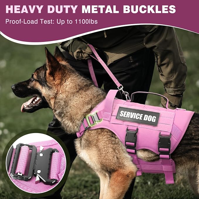 Service Dog Vest Harness for Medium Dog, Tactical Working MOLLE Vest with 10 Pet Patches, No Pull Heavy Duty Harness for Training Walking - Image 2