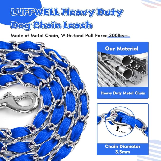 Metal Chain Dog Leash Chew Proof for Dogs, Blue, 3.5mm, 6FT | More Room for Everyday Walks and Outdoor Use, Chew Resistant Chain, Padded Handle, Swivel Clip - Image 2