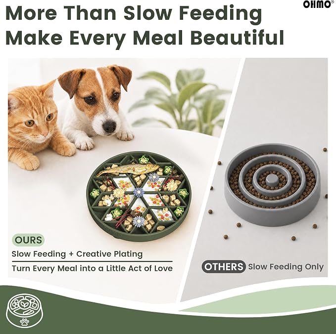 OHMO Slow Feeder Dog Bowl, 5.9" Lick Mat for Dogs, Diamond, Camo Green | Cat Slow Feeder Bowl, Anti Choking, Enrichment Toys, Easy Clean BPA-Free Silicone Feeding Bowl, Boredom and Anxiety Reducer - Image 7