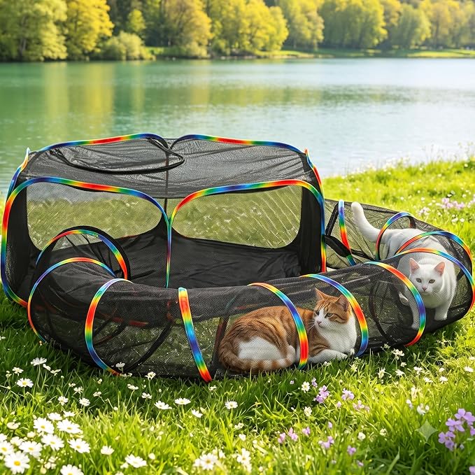 PAWZ Road Outdoor Cat Tunnel Portable Catio 2 in 1 Cat Tent & Play Tunnel | Large Collapsible Cat Enclosure with Breathable Mesh offers Full Visibility; Folds Compact for Travel, Fits Cats & Small Pets by PAWZRoad