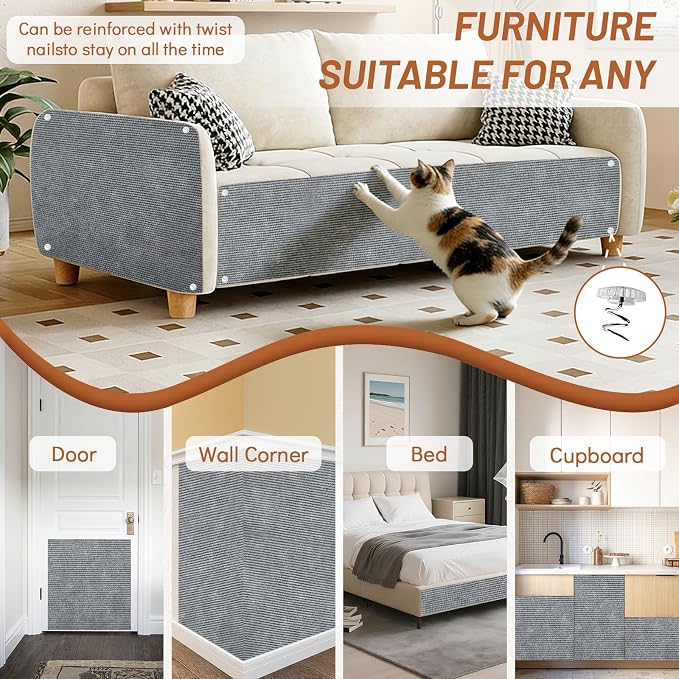 78.7" x 15.8" Cat Scratch Furniture Protector | Trimmable DIY Self-Adhesive Strong Adhesion, Won't Fall Off, Easy to Use, Leaves No Residue, for Couch, Sofa, Wall & Door - Image 7