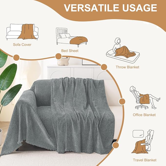 Smiry Couch Cover for Dogs, Chenille Sofa Covers for 3 Cushion Couch | Washable Soft Sofa Slipcover for Pets, Thick Sectional Furniture Protector with Tassels (Grey, 71x91 Inch) - Image 6
