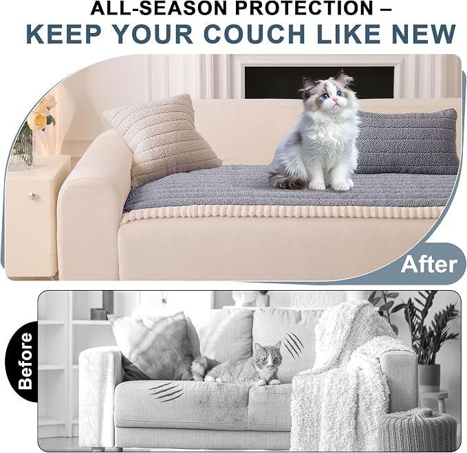 OTOB Couch Covers for Sofa Pet Friendly, Washable & Non Slip Fuzzy Dog Couch Cover Sofa Slipcovers Love Seat, Soft Plush Cozy Furniture Protector Cushion Mat, All Seasons (Light Gray, 27.6" x 59.1") - Image 2