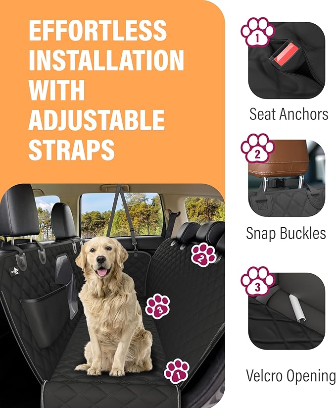 Active Pets Dog Car Seat Cover for Back Seat, Waterproof Pet Protection Hammock, SUV Truck Car Backseat Protector with Safety Features, Black - Image 4