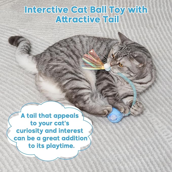 Interactive Cat Toys for Indoor Cats & Dogs, Agile Moving Cat Ball with Elastic Mesh Tail, Rechargeable Enrichment Toys, Smart Automatic Rolling Pet Ball Toys for Bored Indoor Dogs & Cats (Blue) - Image 8