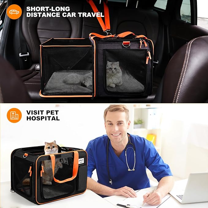 pidipiti 20x14x14 Expandable Large car Carrier for 1 Large /2 Medium Cats | pet Crate for Short Trip or Long road Travel,with zipper lock,pockets,good Visibility,leakproof. - Image 7