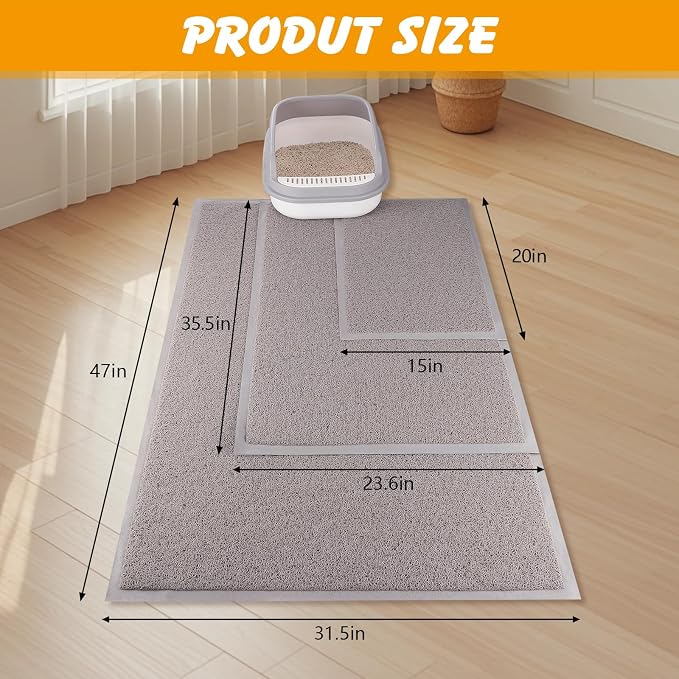 ondware Cat Litter Mat 47 x 31.5 in, Waterproof Non-Slip, Gray | Soft PVC, high-density litter trapping, paw-friendly, easy to rinse clean, helps reduce scatter around litter box - Image 3