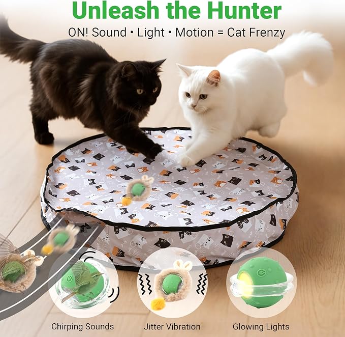 Cat Toys for Indoor Cats, Interactive Cat Toy for Adult Cats | Hide and Seek Play Mat for Bored Kittens, Automatic Rolling Ball with Real Bird Chirping, Motion Activated Rechargeable - Image 4