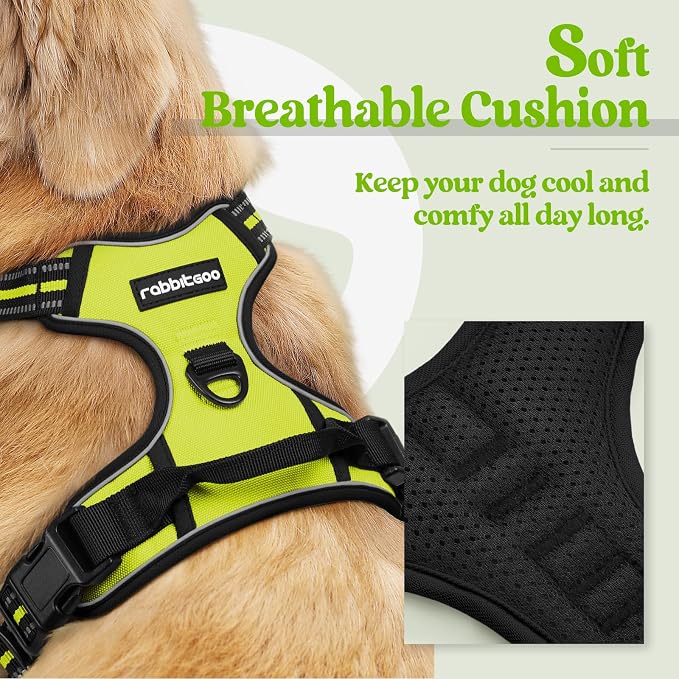 rabbitgoo Dog Harness, No Pull Medium Sized with 2 Leash Clips, Pet Vest | No Choke with Handle, Adjustable Soft Padded, Reflective, Easy Control for Walking, Wild Lime, Medium - Image 2