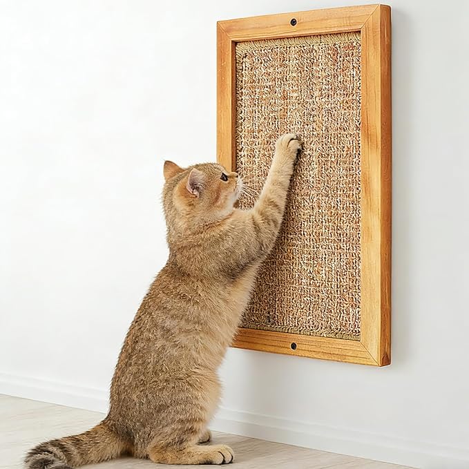 Cat Scratching Post, Natural Wooden Sisal Cat Scratch Pad, Floor or Wall Mounted Vertical Cat Scratcher Mat for Indoor Cats Adults or Kittens, Scratching Board Cat Wall Furniture Protector by Lifeismorebeautiful%EF%BC%81