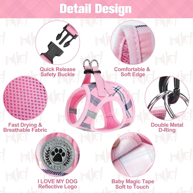 BEAUTYZOO Large Dog Harness and Leash Set,No Pull Puppy Pet Vest - Pink, L | Step-in Easy On/Off, All Season Breathable Mesh,Escape-Proof Hook & Loop,Lightweight Reflective,No Choke,Easy Walking Control - Image 3