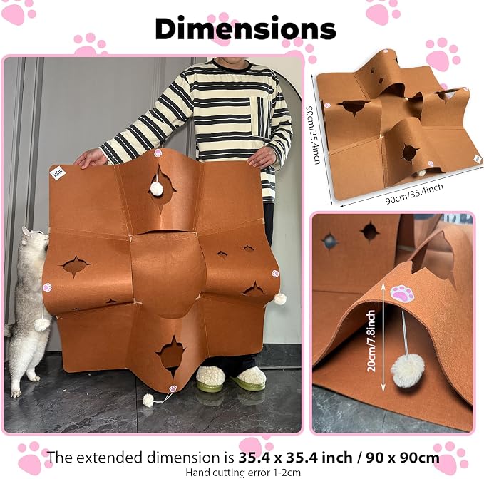 4-Way Cat Tunnels for Indoor Cats, Pet Interactive Toys with Plush Ball | 35.4" Multi-Entrance Cat Play Tunnel with Cozy Hideaway Space, Provides Enrichment, Exercise, Exploration & Interactive Play - Image 6