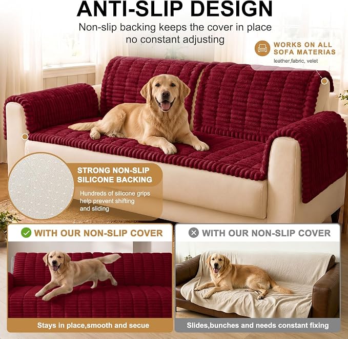 Smiry Couch Cover for Dogs, Non Slip Washable Sofa Protector for Pets | Soft Furniture Cover for Leather & Fabric Couches, Cozy Protect Against Fur, Dirt & Messes, Pet Friendly, 35.4"x88" - Image 10