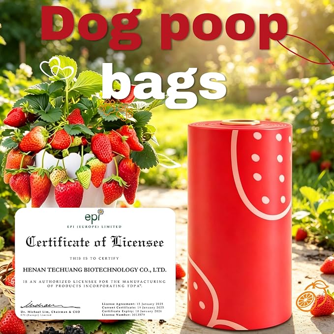 Strawberry Scented Dog Poop Bags- 42 Rolls 630 counts Leak Proof | Extra Large 13x9 Inch Red Dog poop bags rolls with Dispensers, Fragrance Bags for Dogs Walking and Cat Litter - Image 8