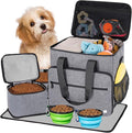 Dog Travel Bag, Large Pet Travel Set with Multi-Function Pockets | 2 Food Storage Containers, 2 Collapsible Bowls, 1 Feeding Mat for Pet Supplies, Road Trip Essentials, Weekend Camping, Grey by LASUK