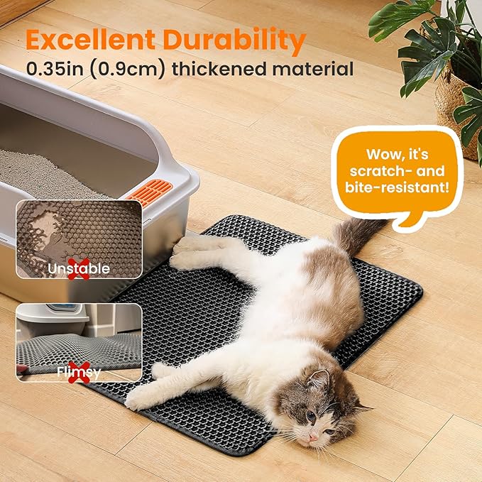 Cat Litter Mat, Double Layer Honeycomb Litter Box Mat | 24x18”, Efficient Litter Trapping, Easy to Clean, Waterproof, Non-Slip, Soft on Paws, Scratch Resistant, Black, Large - Image 6
