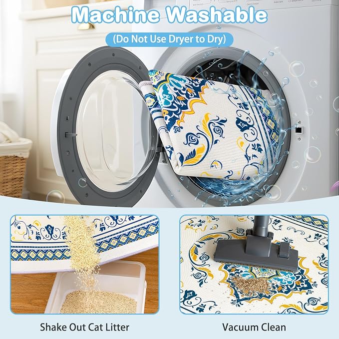 2 Pack Washable Cat Litter Mat 48"x36" Waterproof Trapping Pad | Kitty Litter Box Mat Featuring A Non-Slip Base And Decorative Design To Trap Scatter For Home Floor Protection - Image 6