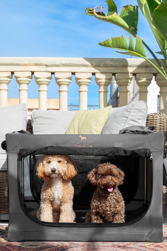 Noah & Paw Collapsible Dog Crate 30 Inches, Large Dog Crate for Large Medium Breeds, Travel Kennel for Car, Including Pet Mat for Pet Cage, 2 Storage Pockets, Handbag, 10mm Locking Zipper 30*21*21 - Image 2