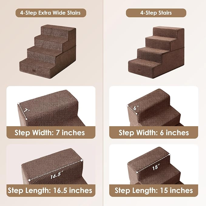 EHEYCIGA Dog Stairs for Bed 20" H, 4-Step Extra Wide Dog Steps, Brown | Pet Steps for Small Dogs and Cats for High Bed, Non-Slip Balanced Pet Ramp Indoor - Image 2