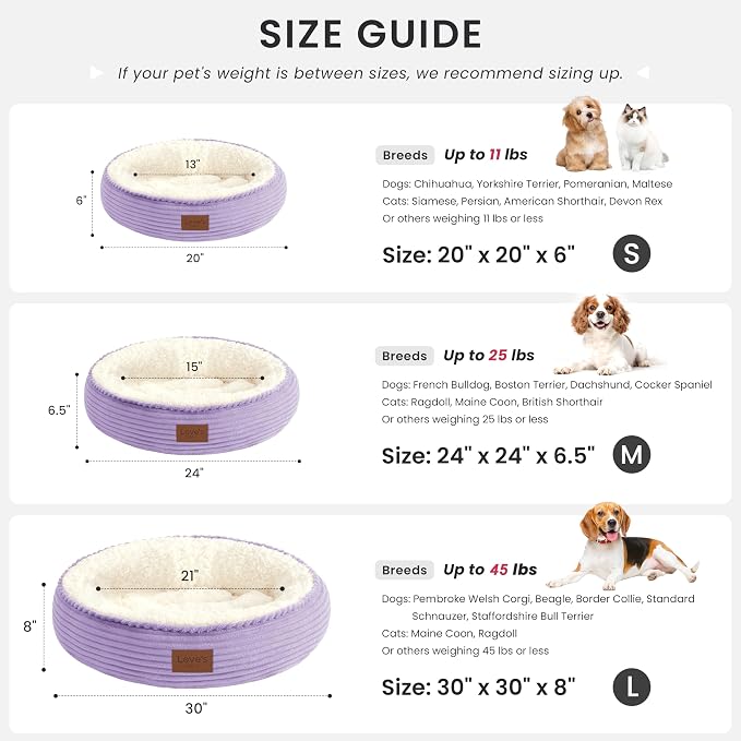 Love's cabin Round Donut Cat and Dog Cushion Bed, 30in Pet Bed for Medium or Large Dogs, Anti-Slip & Water-Resistant Bottom, Soft Durable Fabric Pet Beds, Washable Calming Cat Bed, Violet - Image 4