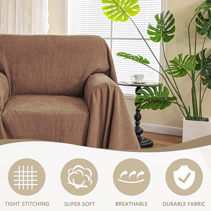MYSKY HOME Oversized Armchair Couch Cover for 1 Cushion Couch, Washable Sofa Protector, Chair Couch Covers with Tassel Sofa Covers Sofa Throws Sofa Slipcovers Futon Cover for Pet, Kid, 71"X91", Camel - Image 2