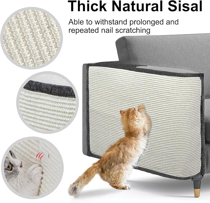Large Size Cat Scratch Sofa Protector,27.5inch*19.6inch Sisal Couch Protector from Cats/Dogs Scratching for Big Arm Sofa use (Dark Grey/Right Handed) - Image 4