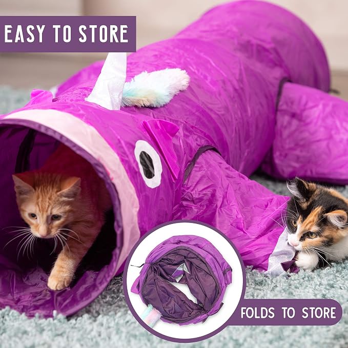 Pet Craft Supply Magic Mewnicorn Multi Cat Tunnel Boredom Relief Toys with Crinkle Feather String for Dogs, Cats, Rabbits, Kittens and Guinea Pigs for Hiding Hunting and Resting - Image 5