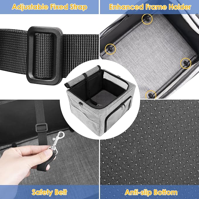 SlowTon Dog Car Seat - with Reinforced Metal Frame for Pets up to 15lbs | Safe Pet Car Seat with Safety Belt & Waterproof Pee Pad & Top Cover, Portable Collapsible Puppy Carrier Bag for Small Dogs - Image 3