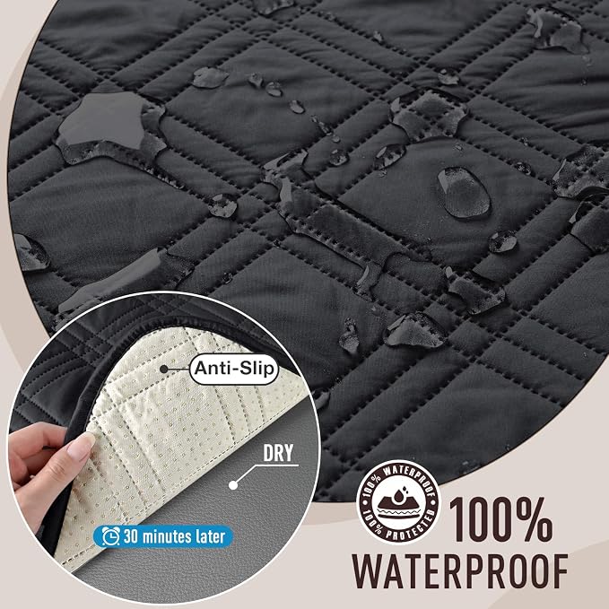 TAOCOCO Waterproof Couch Covers for Dogs, Non Slip Pet Sofa Cover, 3 Seater | Washable Couch Seat Covers with Arms for 3 Cushion Couch, Dog Couch Cover Protector, Pockets & Backless Design, Black - Image 3