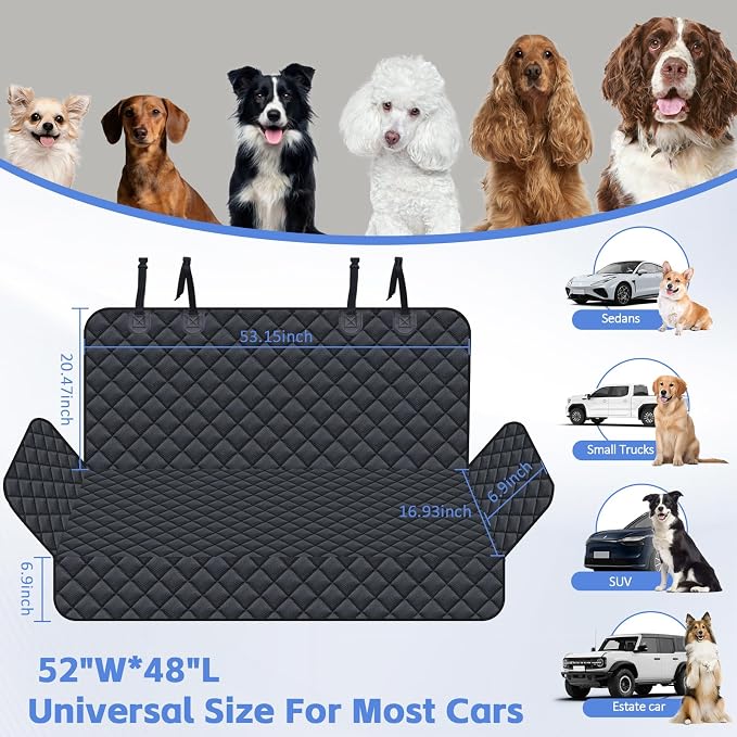 JSTHT Dog Car Seat Covers for Back Seat Waterproof Bench Seat Cover Protector Nonslip Durable Soft Pet Back Seat Covers for Car, Truck, & SUV (Black) - Image 7