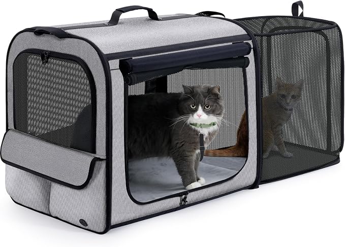 Dog Car Carrier Light Weight,Expandable,Foldable Dog Carrier, Gray | Easy to Assemble, Portable and Breathable Pet Carrier, Suitable for Indoor and Outdoor Use, Dog Travel Crate with Curtain by pecute