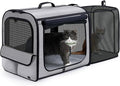 Dog Car Carrier Light Weight,Expandable,Foldable Dog Carrier, Gray | Easy to Assemble, Portable and Breathable Pet Carrier, Suitable for Indoor and Outdoor Use, Dog Travel Crate with Curtain by pecute