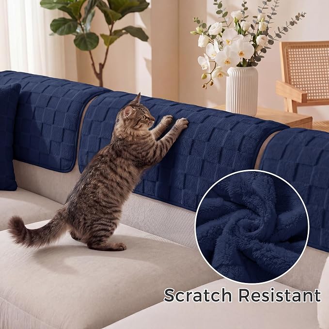 Foxdecor Couch Arm Covers for Sofa Arm Chair Covers Set of 2 | Sofa Arm Covers Cat Scratch Resistant Couch Protectors, Washable Armrest Cover Furniture Arm Covers, Blue 20x20 in - Image 3
