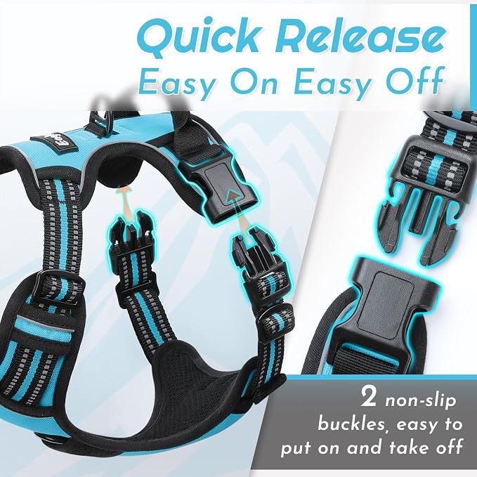 Eagloo Dog Harness for Large Dogs, No Pull Pet Vest with 2 Leash Clips | No Choke with Handle, Adjustable Comfort Fit, Reflective Strips, Easy Walking Control, Sky Blue, Large - Image 5